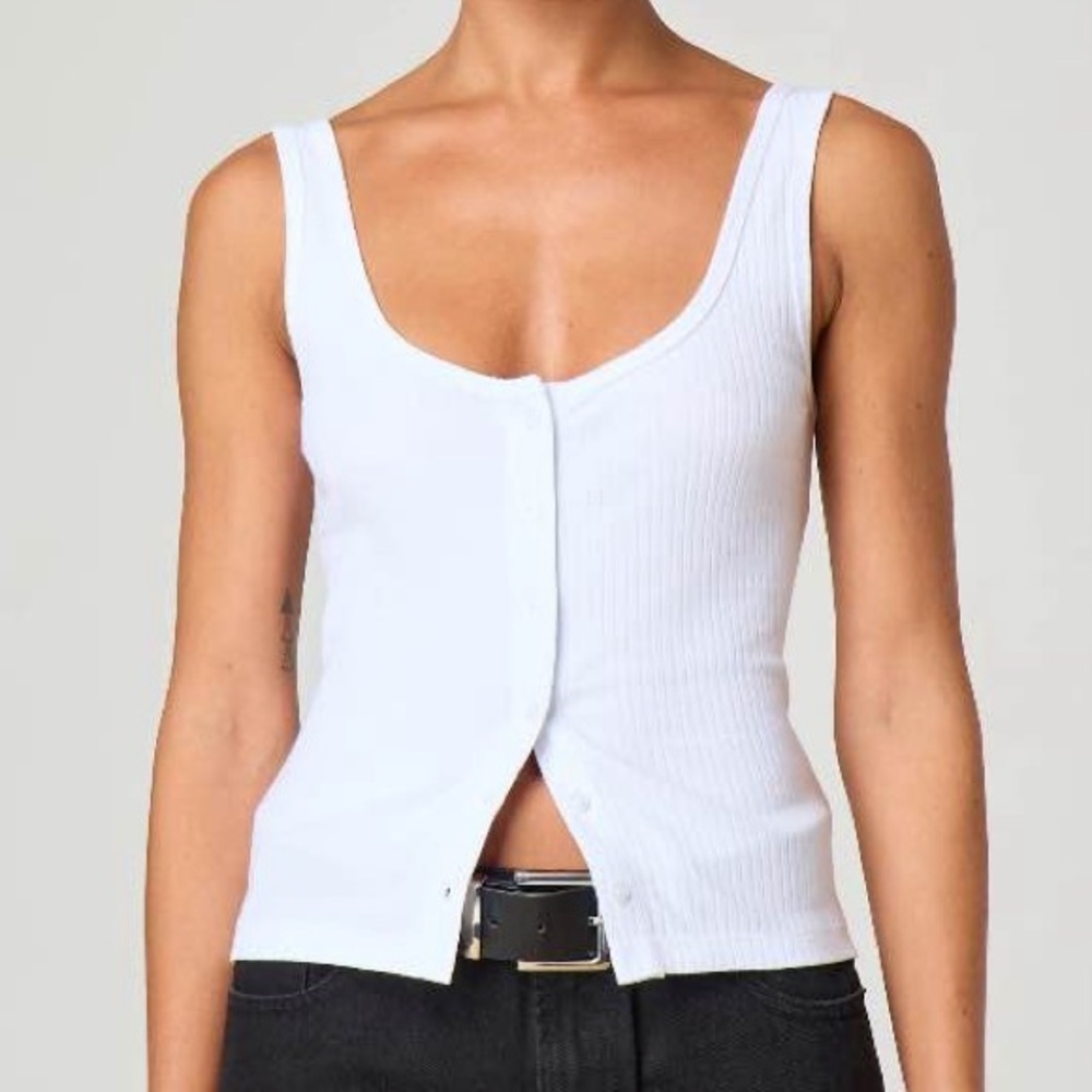 NWT Glassons White Ribbed Button-Front Tank Top